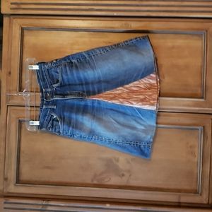 Designer Eve Jacquet Vintage 70's LEE Rider Denim Skirt  Unique Fabric Accents S